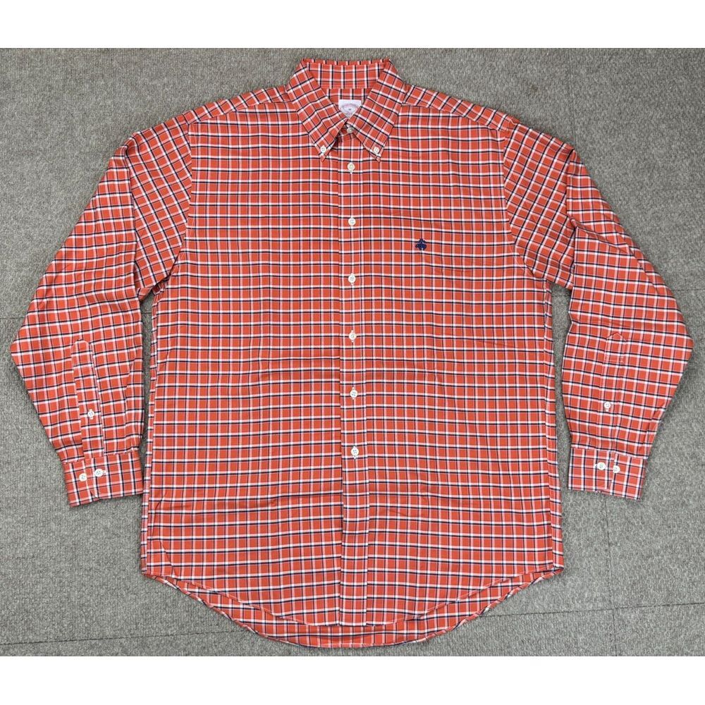 Brooks Brothers 346 Men's Logo‎ Front Button Down Long Sleeve Check Shirt Size M